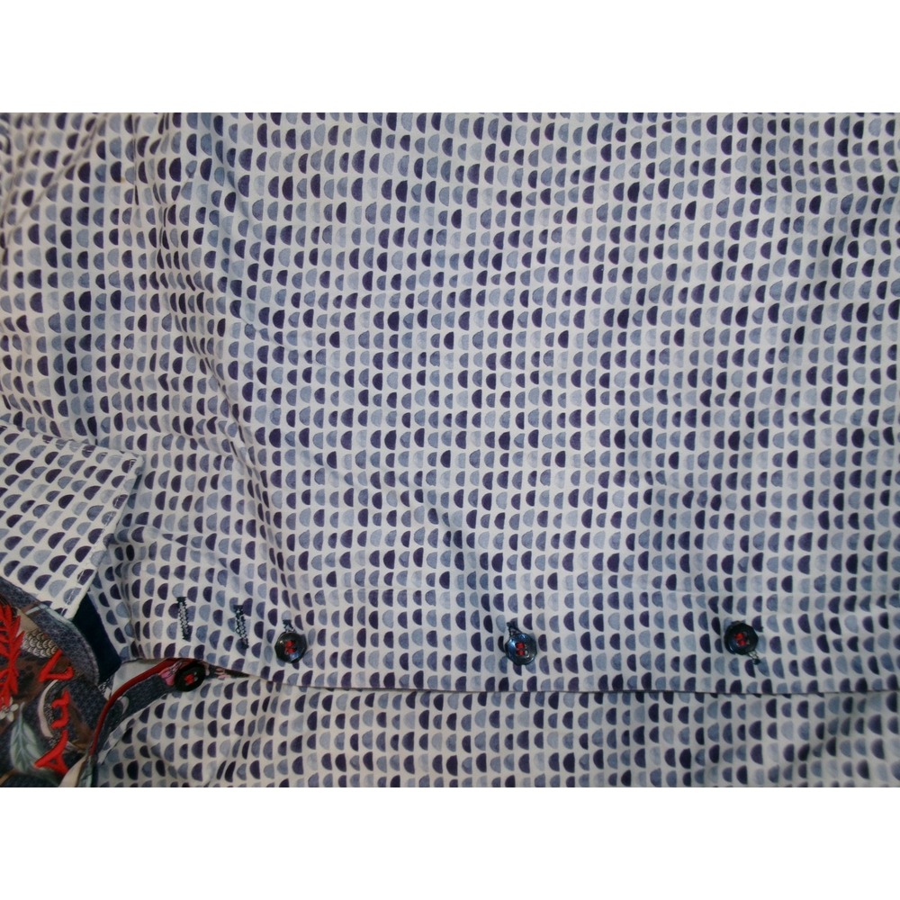 Au Noir Mens Blue Geometric Print Long Sleeve Button Down Shirt Floral Trim L - Picture 3 of 6